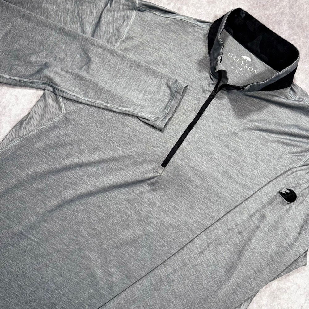 Greyson Sport Mens Gray Heather Quarter Zip Pullover Golf Shirt Size M Camo Trim